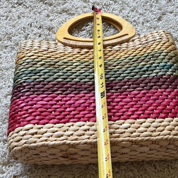 Vintage Straw Handbag - Authentic Cappelli Wooden Handled Purse Beautiful - Picture 12 of 16